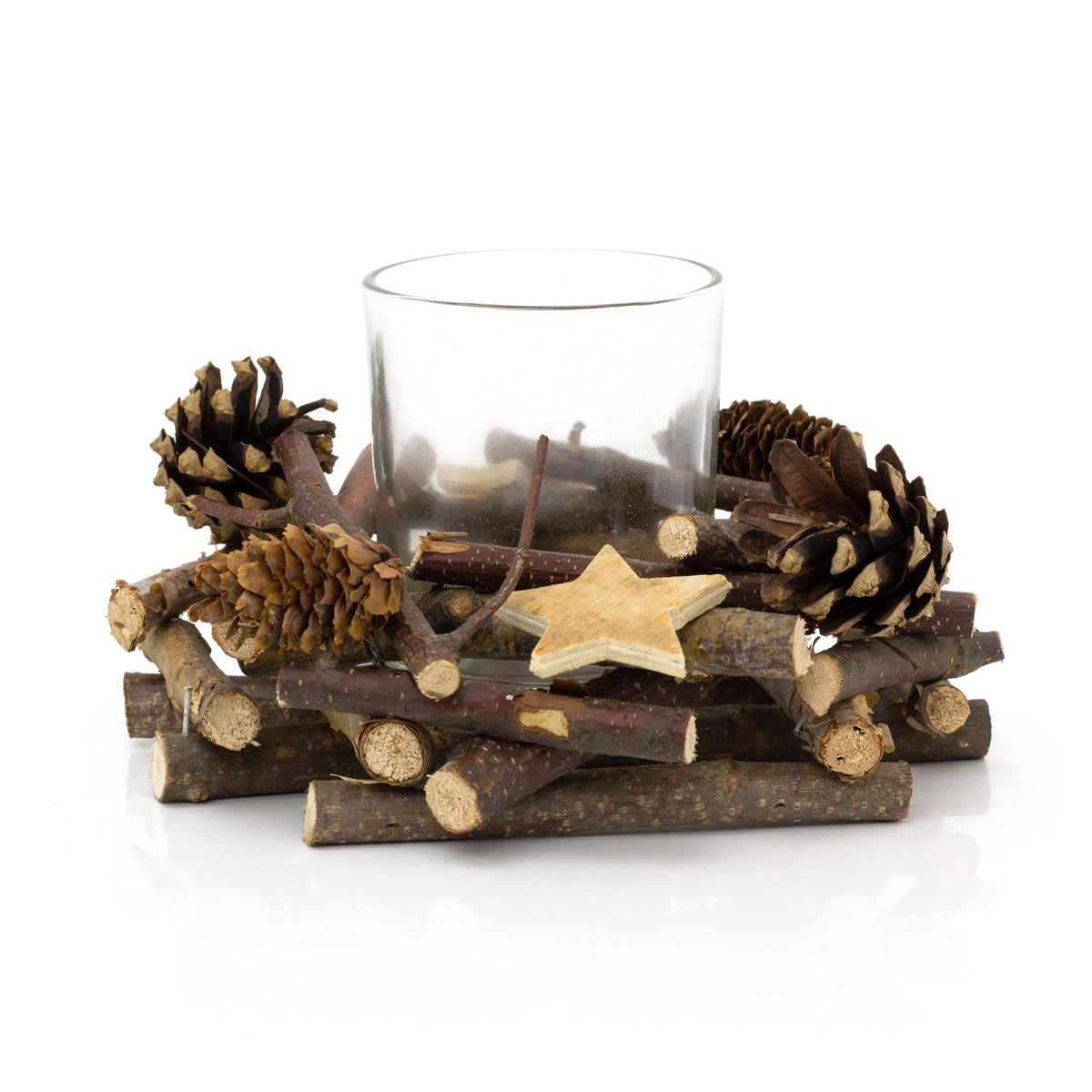 Rustic Wooden Glass Festive Christmas Tealight Candle Holder Decoration Centerpiece Candle Holder - Tophatter Daily Deals