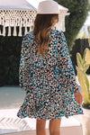 Leopard Half Button Balloon Sleeve Tiered Dress Casual Dresses - Tophatter Daily Deals