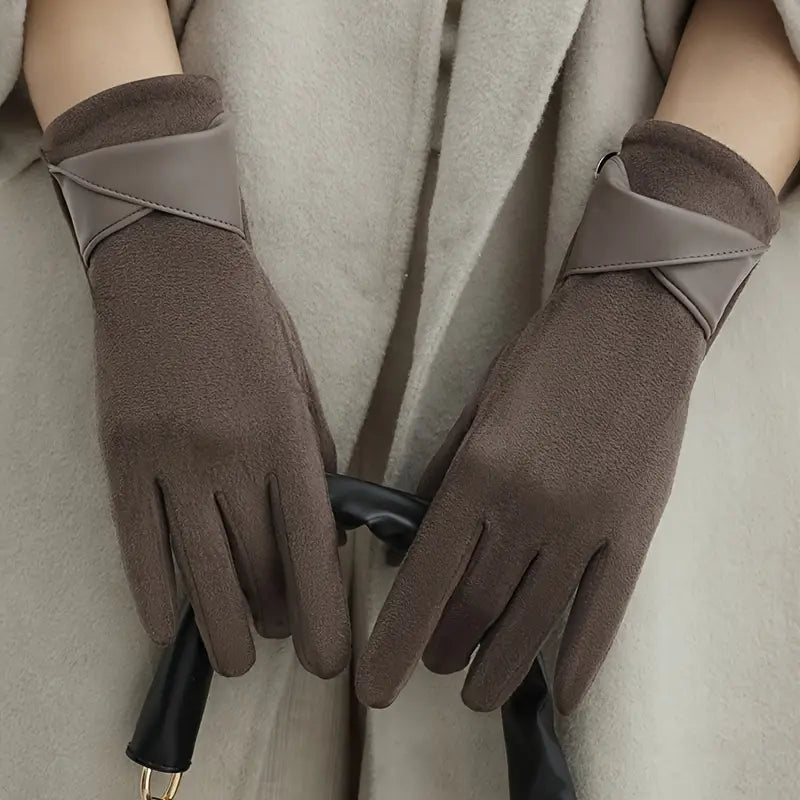 Warm Women's Winter Gloves - Faux Leather Cuff, Fleece - Tophatter Daily Deals