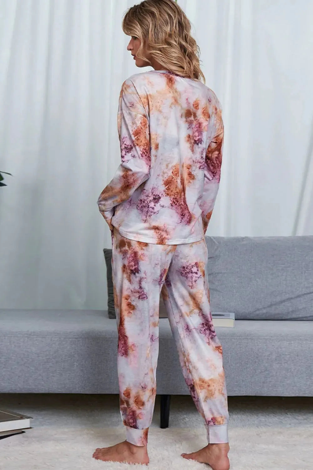Tie-Dye Crewneck Top and Drawstring Waist Joggers Lounge Set Loungewear Sets - Tophatter Daily Deals