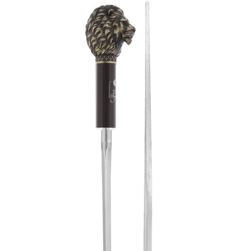 Luxury Silver Lion Head Sword-Gadget Stick - Stamina Wood Sword Canes - Tophatter Daily Deals
