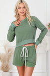 Round Neck Long Sleeve Top and Drawstring Shorts Lounge Set Loungewear Sets - Tophatter Daily Deals