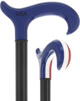The Freedom Stripe Derby Cane: Red/ White & Blue Acrylic, Beechwood Derby - Tophatter Daily Deals