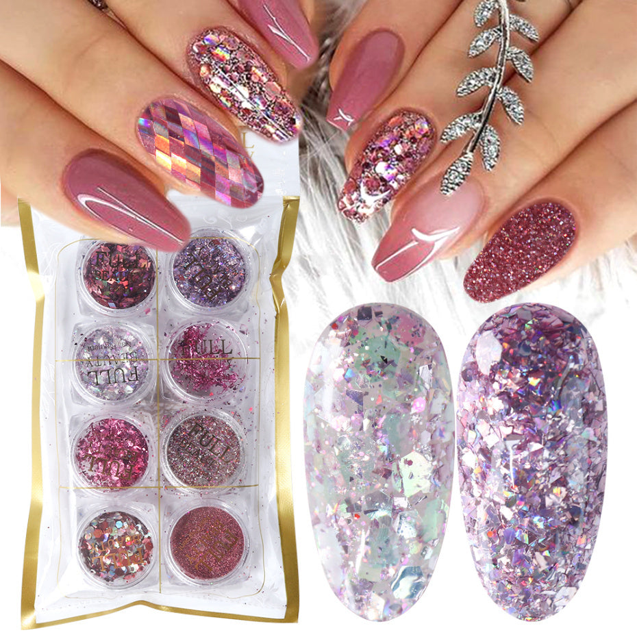 8 Box Mix Glitter Nail Art Powder Flakes Set 05color 0 - Tophatter Daily Deals