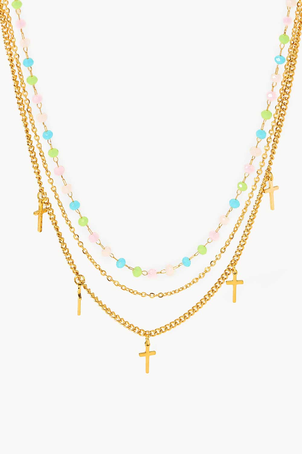 18K Gold Plated Cross Pendant Triple-Layered Necklace Necklaces - Tophatter Daily Deals