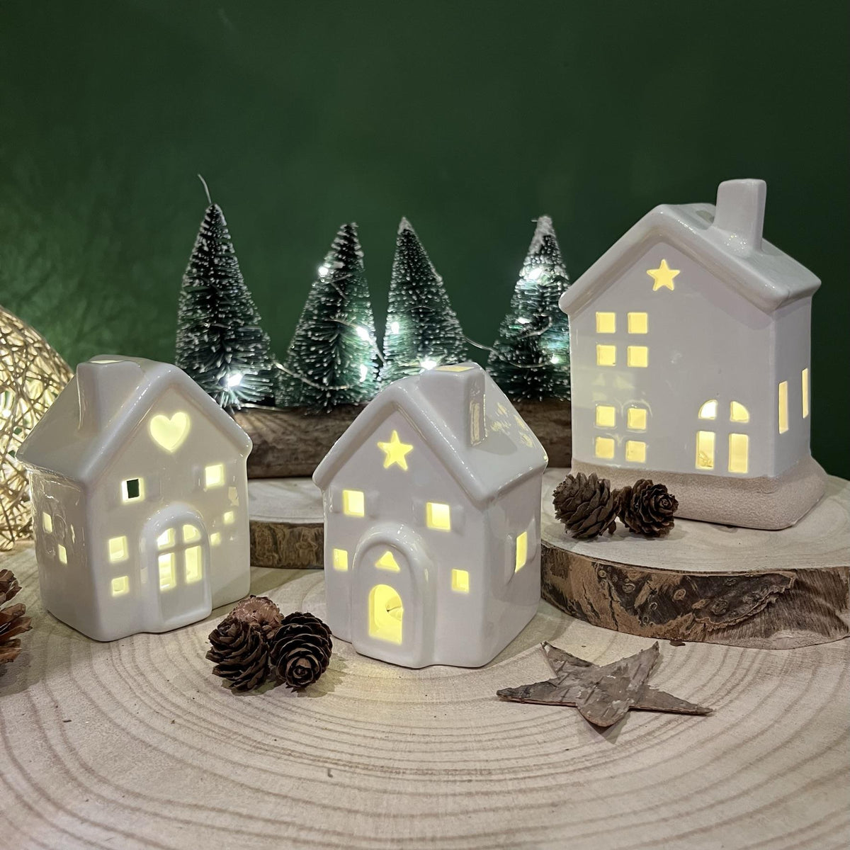 Mini LED White Ceramic House Lamp | Christmas Village Light Up House | Festive Night Light Christmas Decoration - Design Varies One Supplied LED House - Tophatter Daily Deals