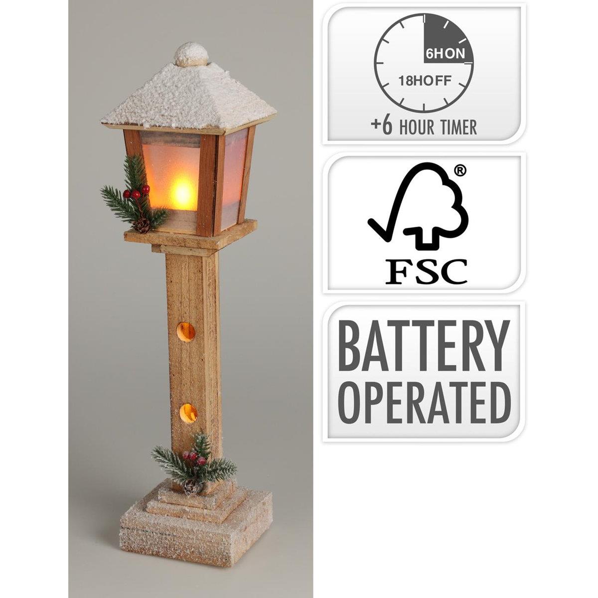 LED Christmas Lamp Post | Rustic Wooden Snow-topped Festive Street Light LED Light - Tophatter Daily Deals