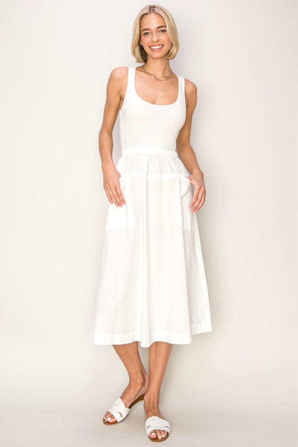 HYFVE Mixed Media Midi Tank Dress Off White Casual Dresses - Tophatter Daily Deals