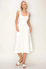 HYFVE Mixed Media Midi Tank Dress Off White Casual Dresses - Tophatter Daily Deals