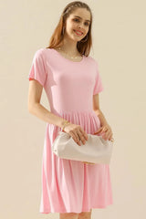 Ninexis Full Size Round Neck Ruched Dress with Pockets Cocktail Dresses - Tophatter Daily Deals