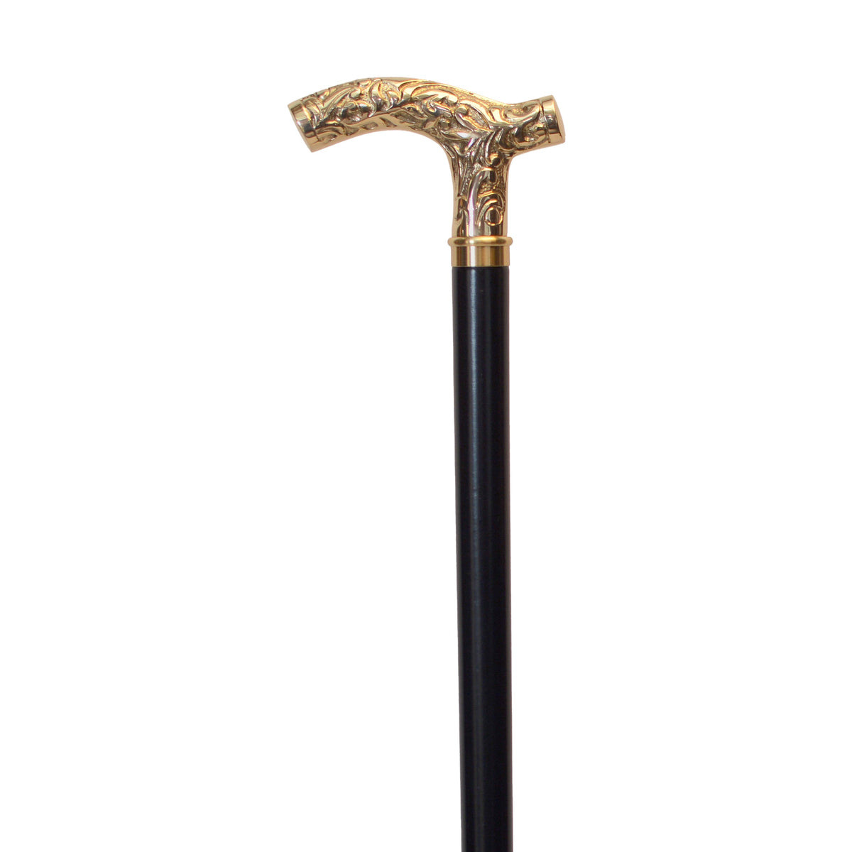 Men's Embossed Brass Derby Handle Walking Cane, 36 Hardwood Shaft Black - Tophatter Daily Deals