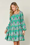 Double Take Full Size Printed Long Sleeve Dress Casual Dresses - Tophatter Daily Deals