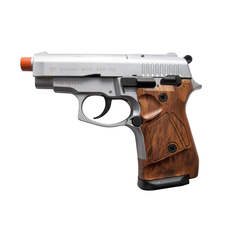 Zoraki 914 Silver - Full Auto Front Firing 9mm Blank Gun w/ Simulated Wood Grips - Tophatter's Weapons'N'Deals Blank Firing Replica Guns - Tophatter Daily Deals