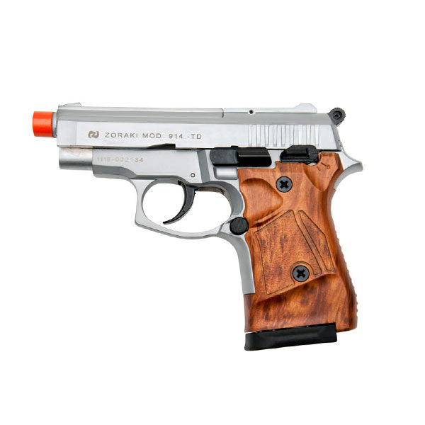 Zoraki 914 Silver With Simulated Wood Grips - Semi Auto Front Firing 9mm Blank Gun - Tophatter's Weapons'N'Deals Blank Firing Replica Guns - Tophatter Daily Deals