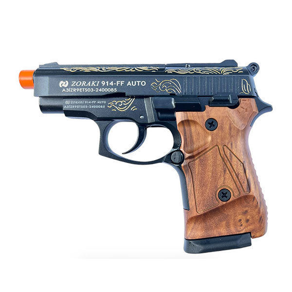Zoraki 914 Black Engraved Wood Grips - Full Auto Front Firing 9mm Blank Gun - Tophatter's Weapons'N'Deals Blank Firing Replica Guns - Tophatter Daily Deals