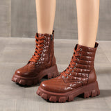 Autumn And Winter Lace Up Plus Size Handsome Thick Soled Motorcycle Boots 0 - Tophatter Daily Deals
