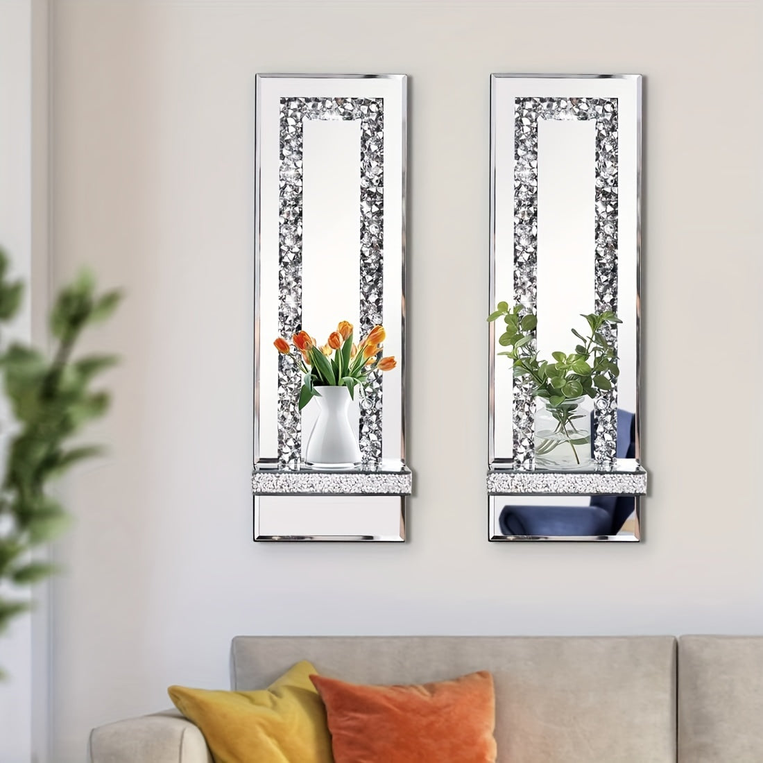 Wall Mirror Candle Holder Set with Silver Diamonds Home & Garden - Tophatter Daily Deals
