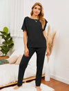 Boat Neck Top and Pants Lounge Set Black Loungewear Sets - Tophatter Daily Deals