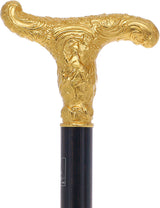 14K Gold Plate Antique Reproduction T Handle Walking Cane With Stamina Wood Shaft Licensed Museum Walking Canes - Tophatter Daily Deals