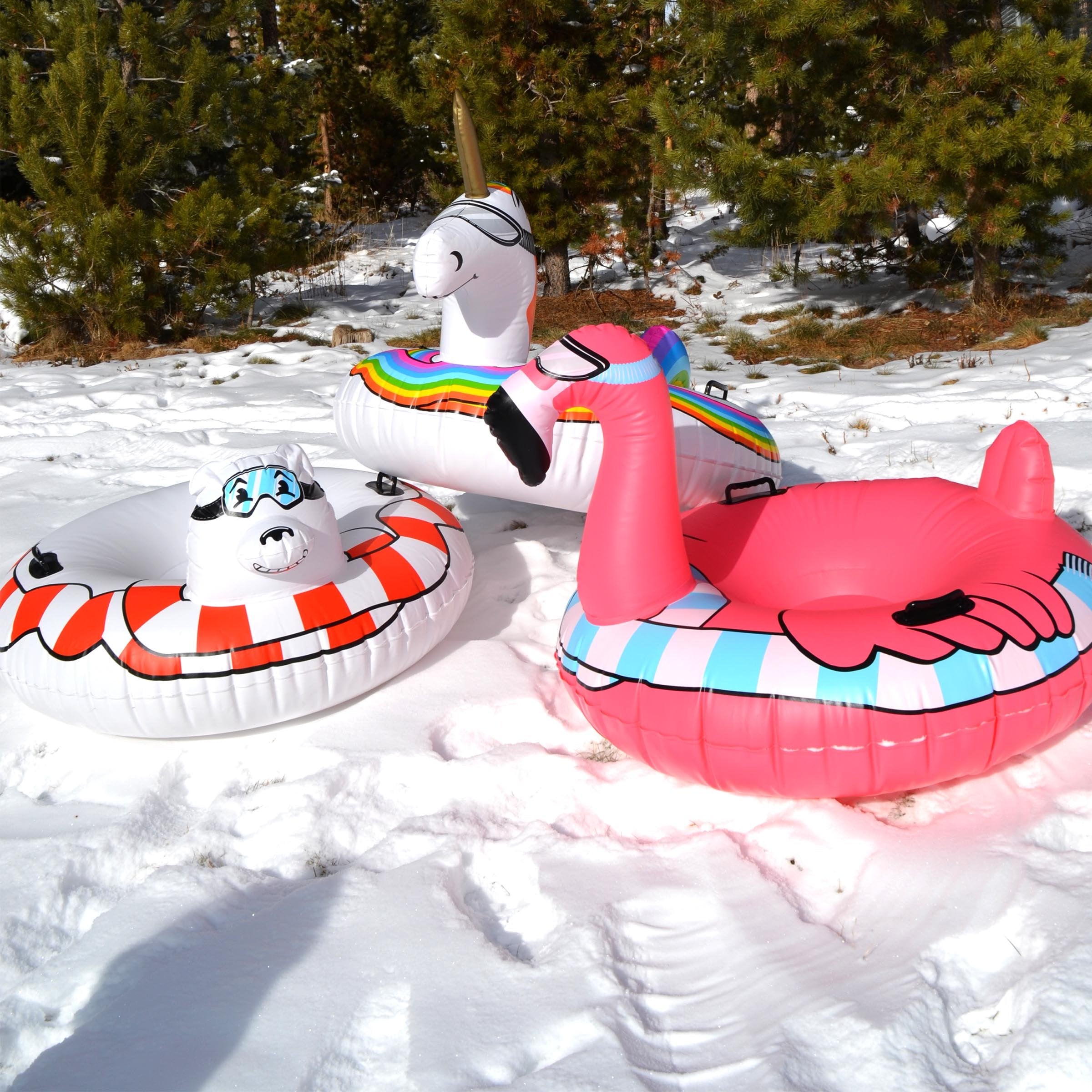 GoFloats Winter Snow Tube - Inflatable Sled for Kids and Adults (Choose from Unicorn, Disney's Frozen, Ice Dragon, Polar Bear, Penguin, Flamingo) - Tophatter Daily Deals