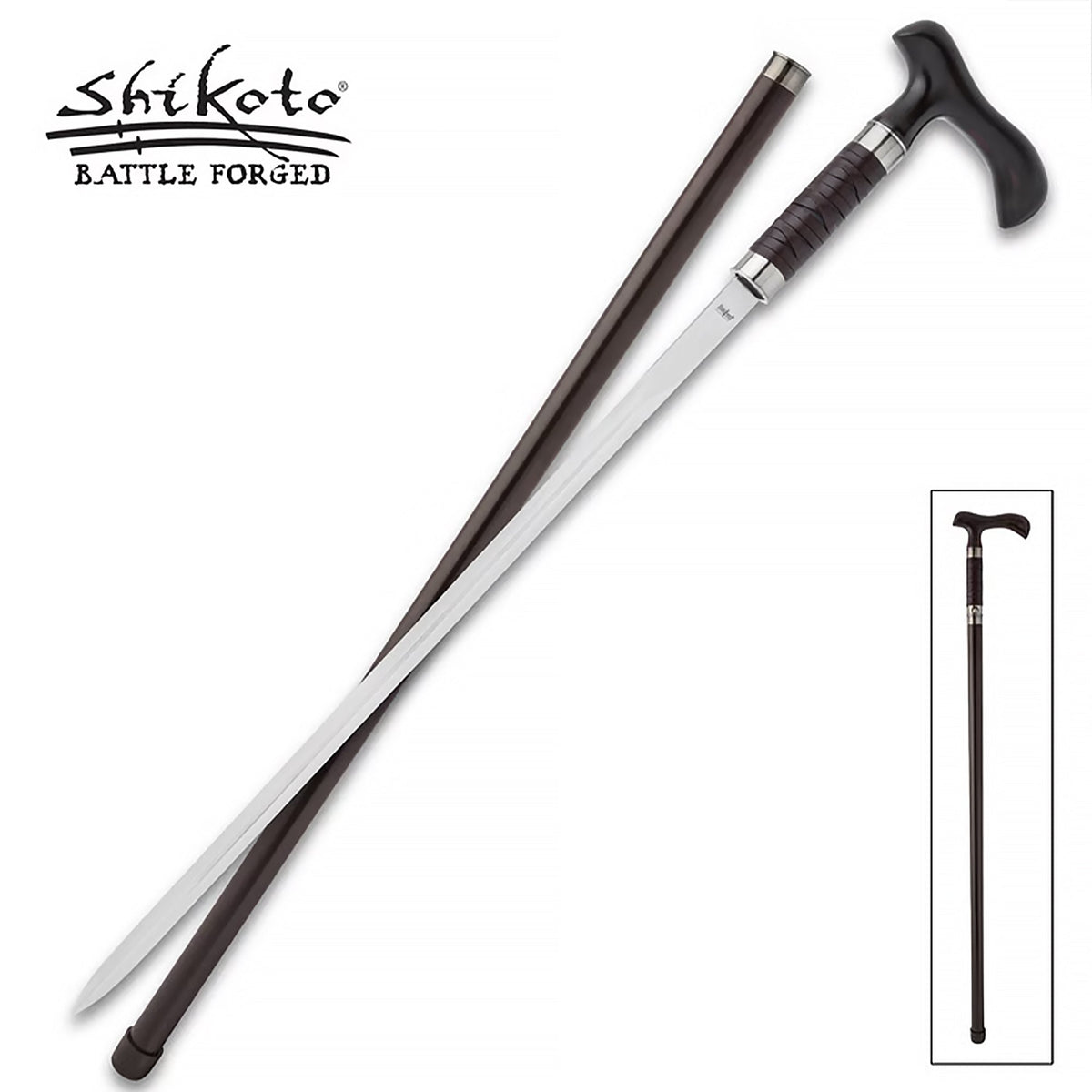 Derby Sword Cane: Forged 1045 Carbon Steel, Leather Grip Sword Canes - Tophatter Daily Deals