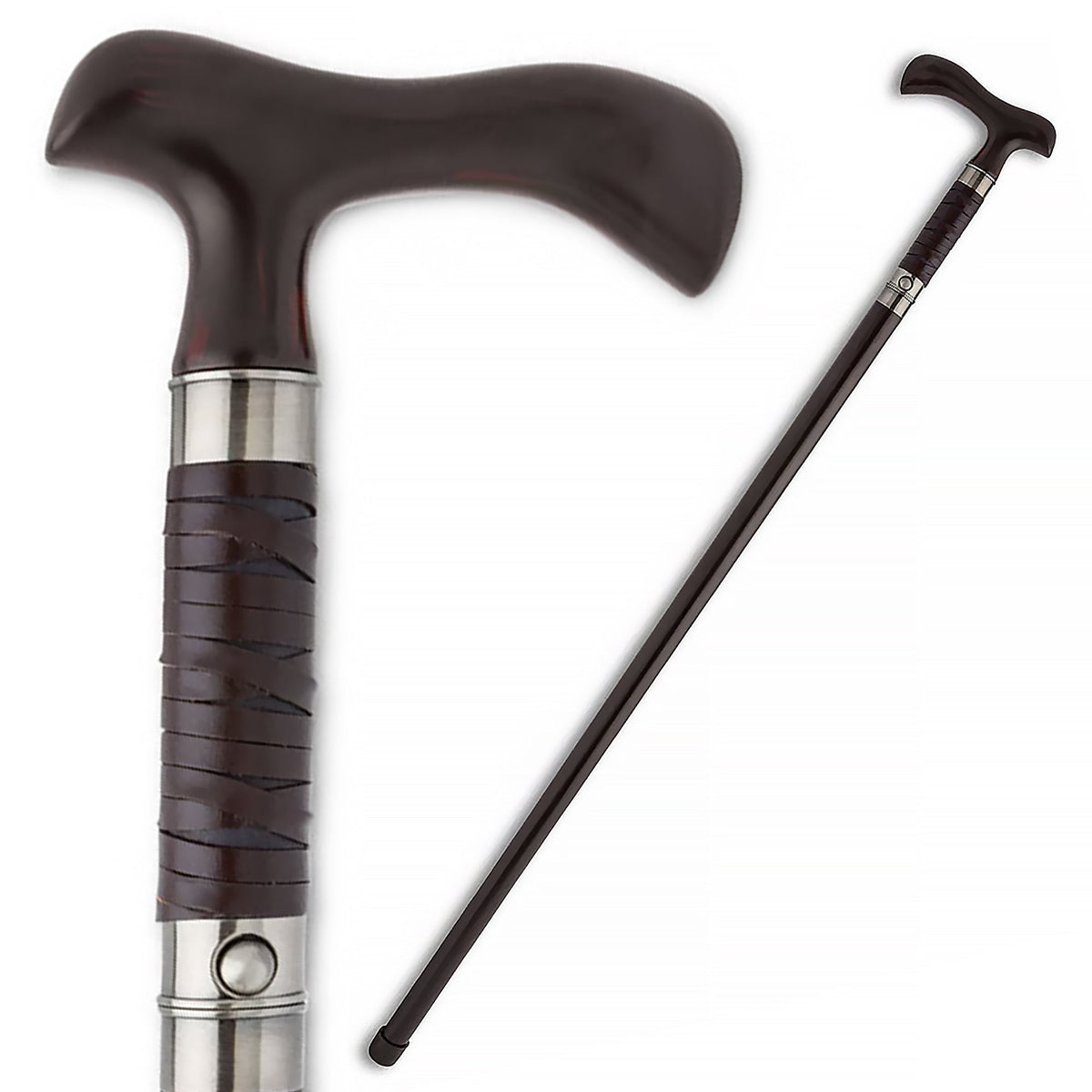 Derby Sword Cane: Forged 1045 Carbon Steel, Leather Grip Sword Canes - Tophatter Daily Deals