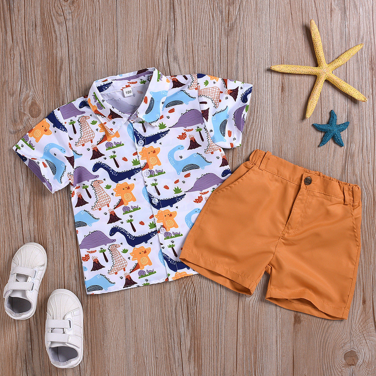 Boy's dinosaur print short sleeve suit 0 - Tophatter Daily Deals