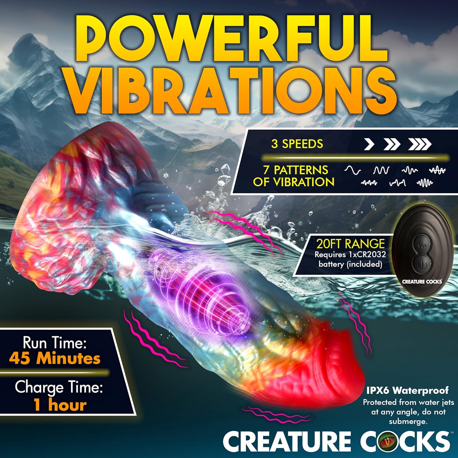 Creature Cocks Rainbow Phoenix Remote Vibrating 6.8" Silicone Dildo > Dildos > Fantasy - Tophatter Daily Deals