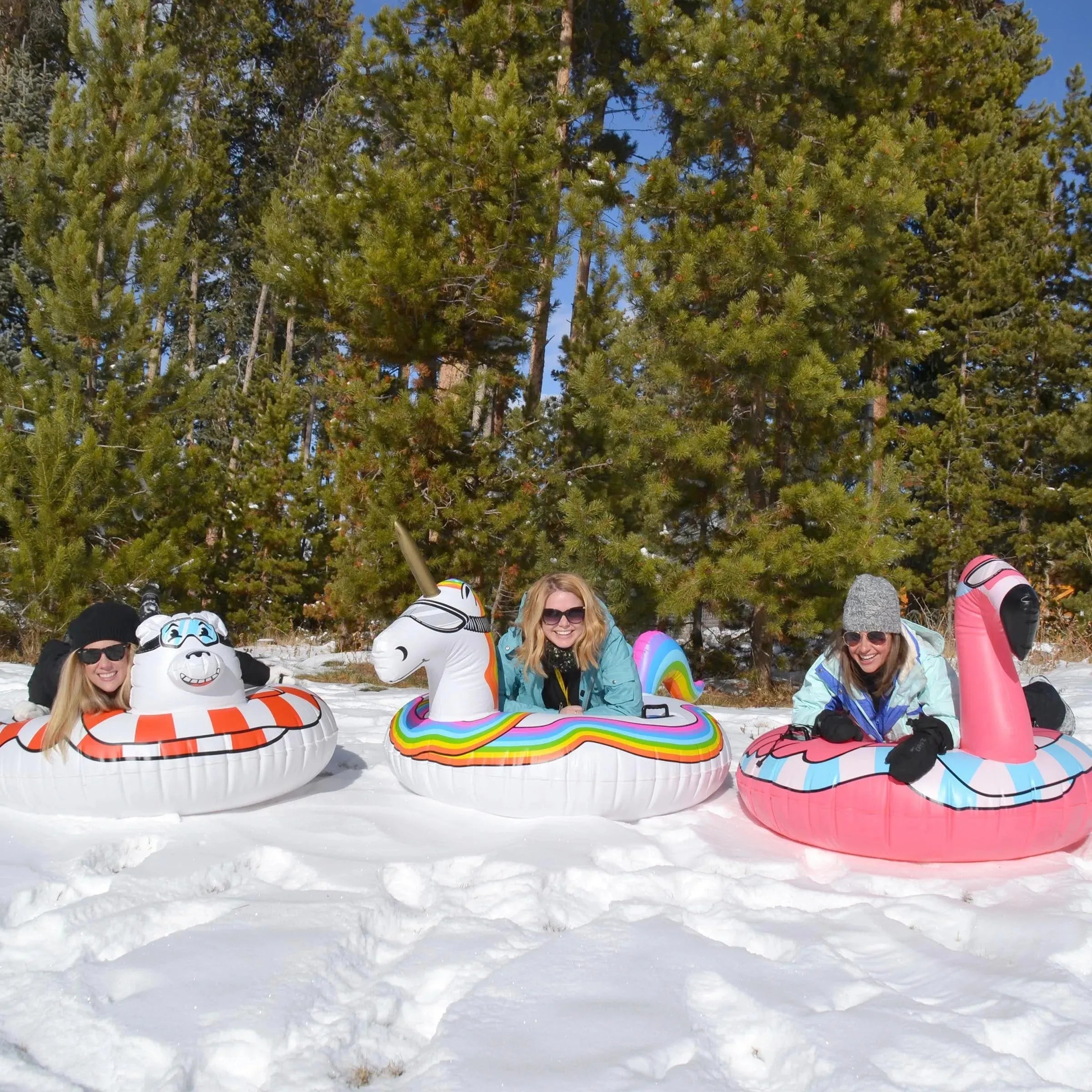 GoFloats Winter Snow Tube - Inflatable Sled for Kids and Adults (Choose from Unicorn, Disney's Frozen, Ice Dragon, Polar Bear, Penguin, Flamingo) - Tophatter Daily Deals