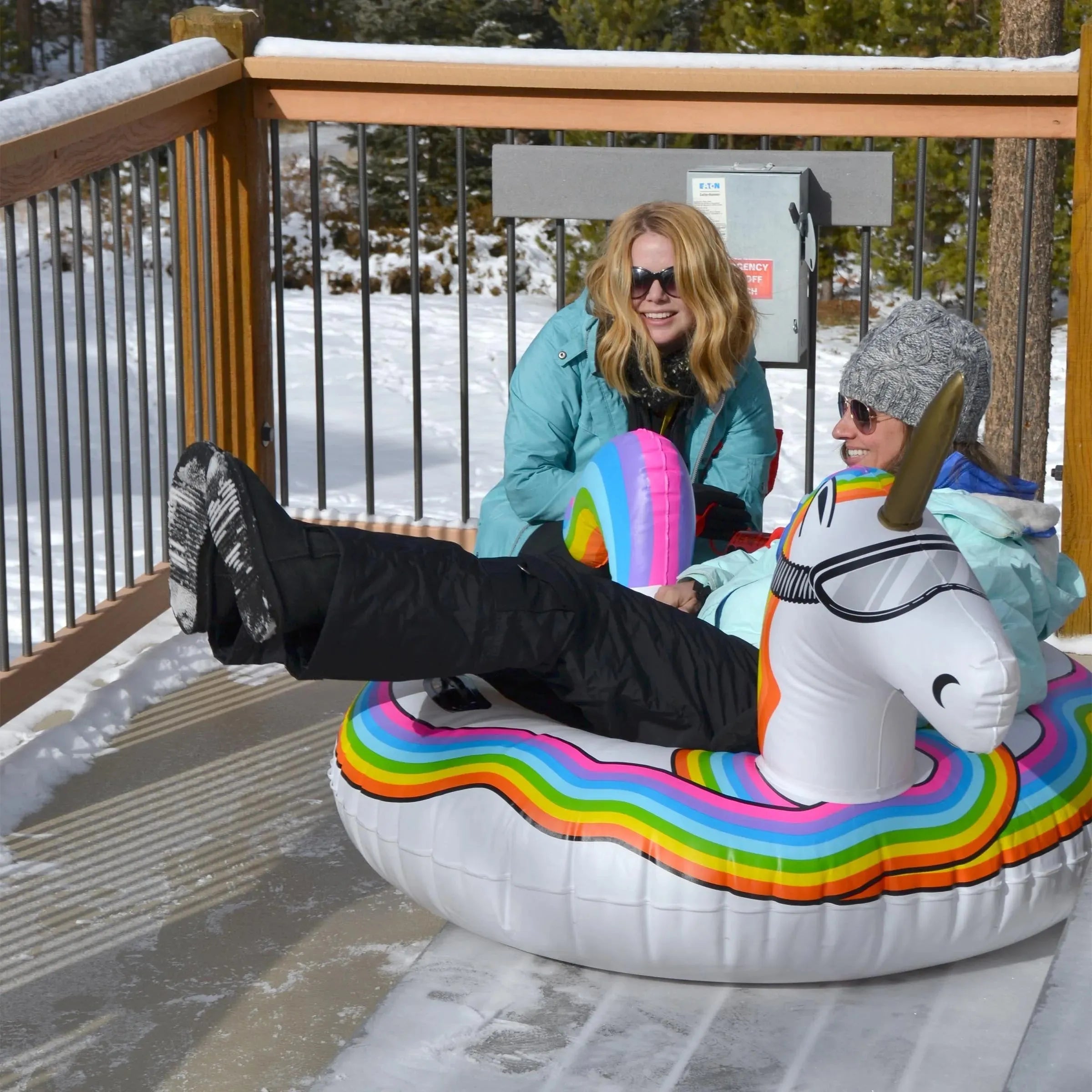 GoFloats Winter Snow Tube - Inflatable Sled for Kids and Adults (Choose from Unicorn, Disney's Frozen, Ice Dragon, Polar Bear, Penguin, Flamingo) - Tophatter Daily Deals