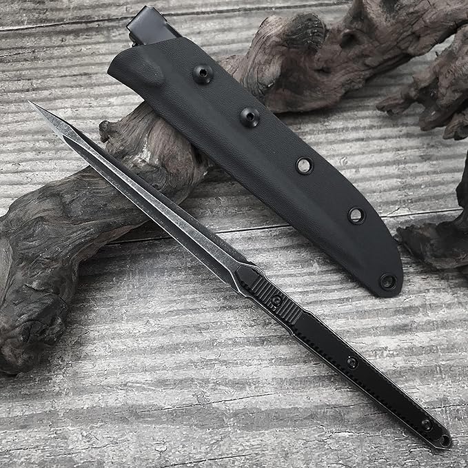 9.4in Tactical Fixed Blade Knife with Sheath, Tea Needle 440C Stainless Steel-GS89 Black Tactical Fixed Blade Knives - Tophatter Daily Deals