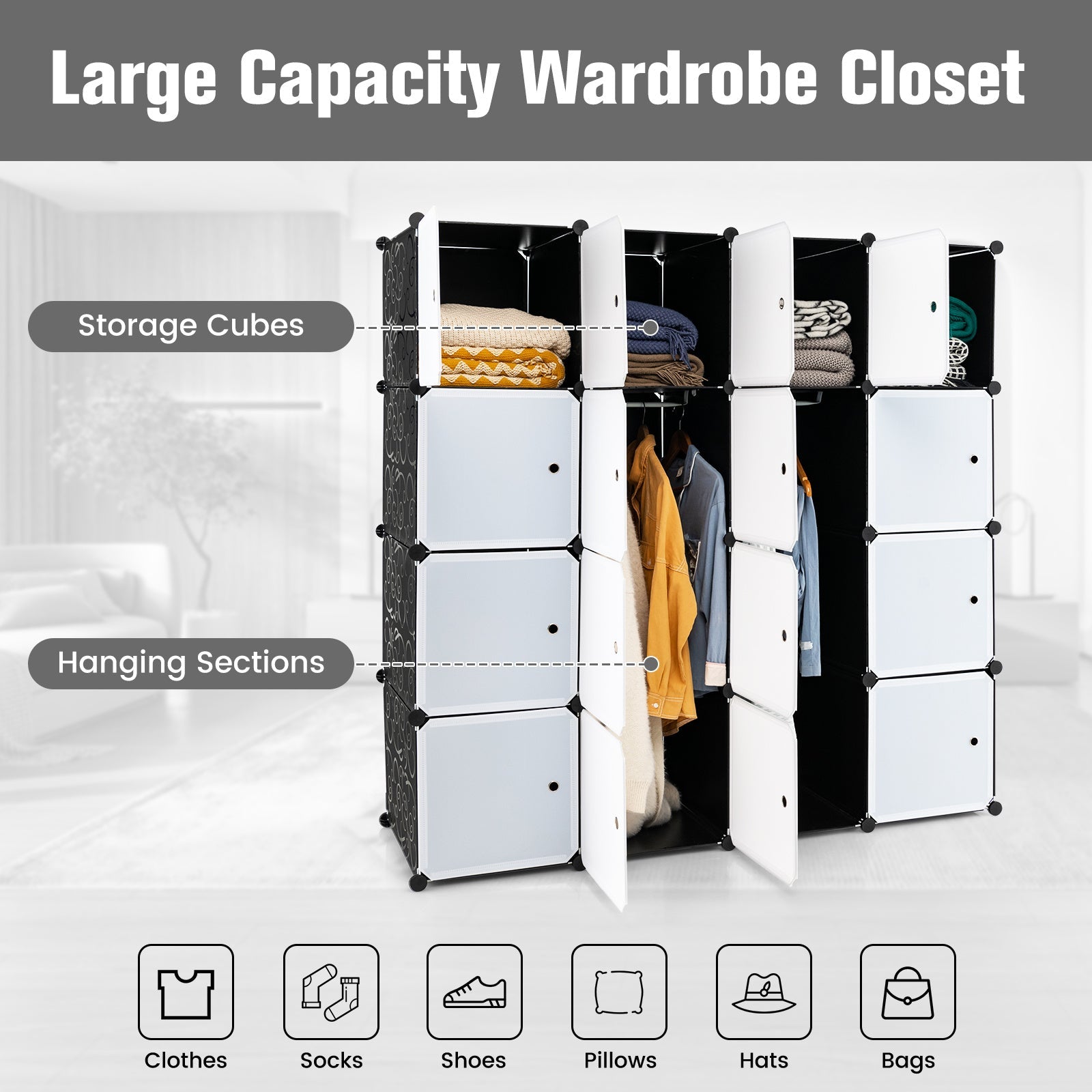 Storage Wardrobe Closet with Hanging Rods Home & Garden > Storage > Clothing & Wardrobe Storage - Tophatter Daily Deals