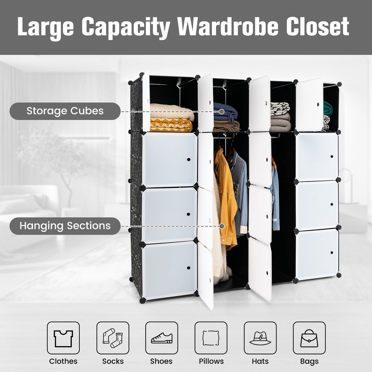 Storage Wardrobe Closet with Hanging Rods Home & Garden > Storage > Clothing & Wardrobe Storage - Tophatter Daily Deals