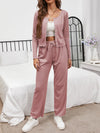 Button Front Long Sleeve Top and Pants Lounge Set Pale Blush Loungewear Sets - Tophatter Daily Deals