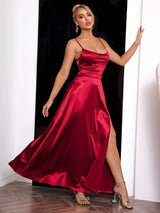 Spaghetti Strap Lace-Up Back Split Dress Cocktail Dresses - Tophatter Daily Deals
