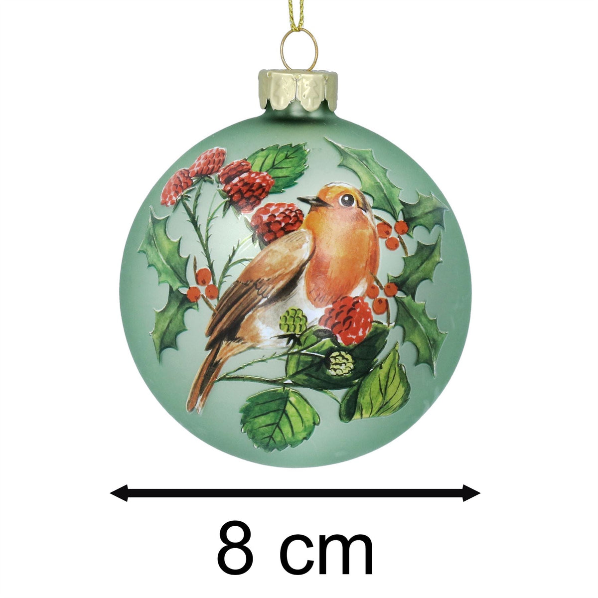 Robin Redbreast Bauble | Green Glass Christmas Tree Hanging Ornament - 8cm Baubles - Tophatter Daily Deals