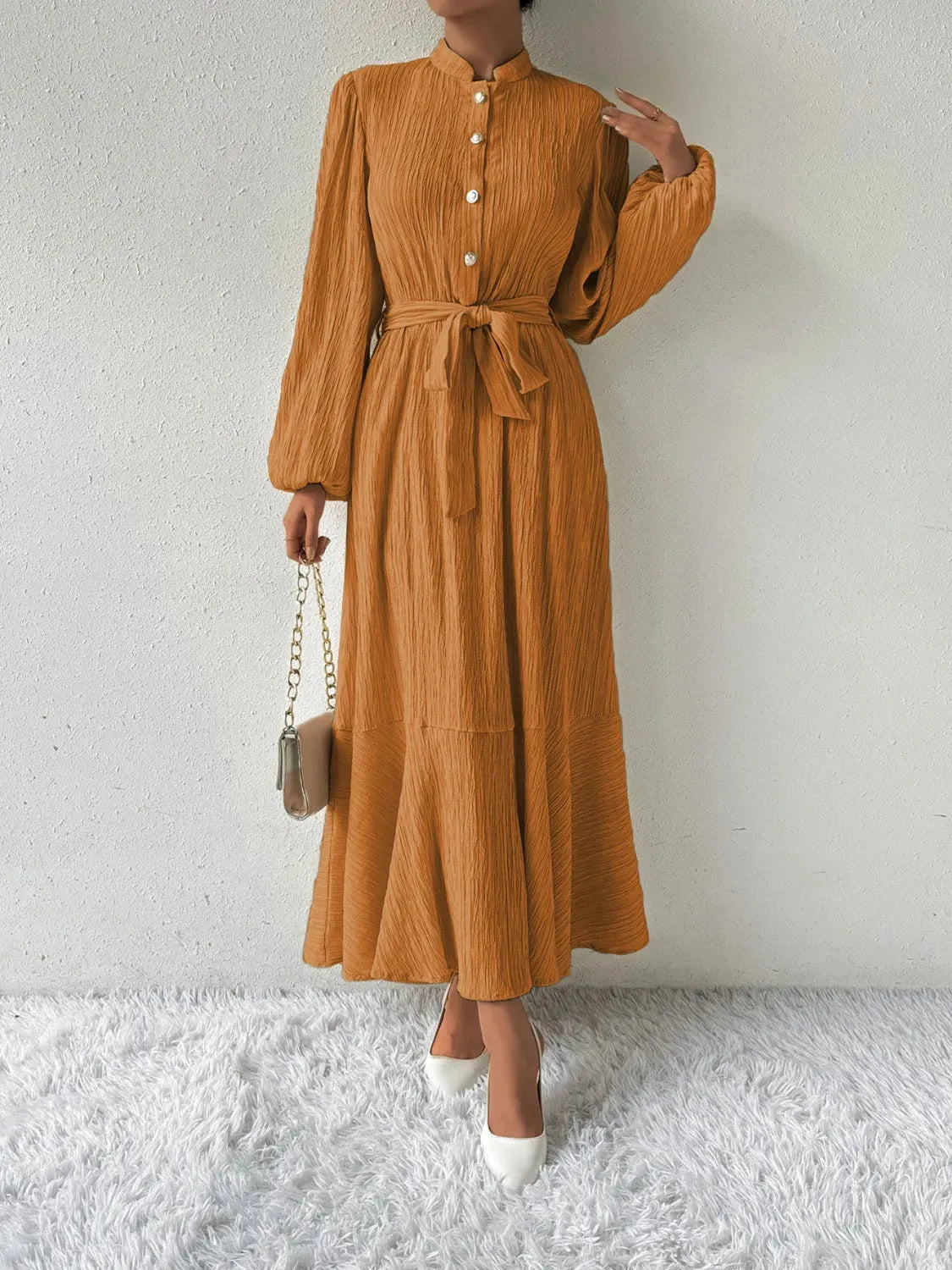 Tie Waist Long Sleeve Dress Casual Dresses - Tophatter Daily Deals