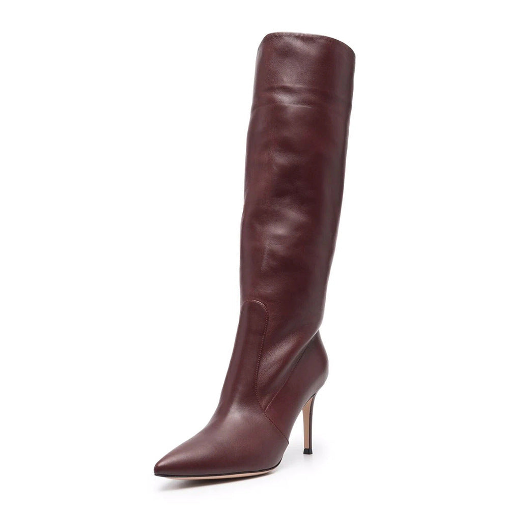 Burgundy PU Plus Size Pointed Toe Knee-length Boots 0 - Tophatter Daily Deals