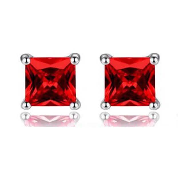 925 Ruby Square Shape Stud Earrings Earrings - Tophatter Daily Deals