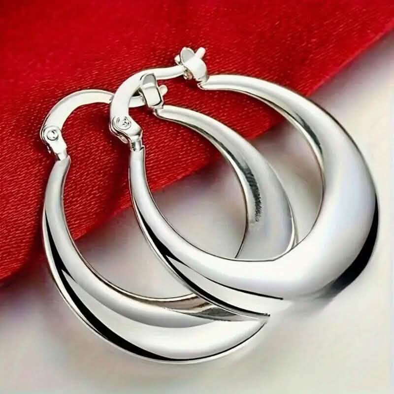 925 Silvery-Plated Hoop Earrings for Women Earrings - Tophatter Daily Deals
