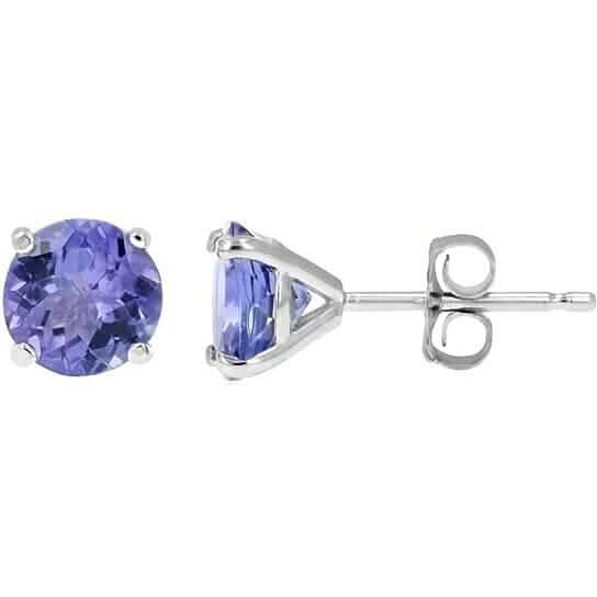 925 Solid Sterling Silver 2.00ct Genuine Tanzanite Round Stud Earrings Earrings - Tophatter Daily Deals