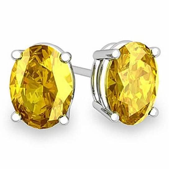 925 Sterling Silver 2.00ct Genuine Oval Yellow Sapphire Stud Earrings Earrings - Tophatter Daily Deals