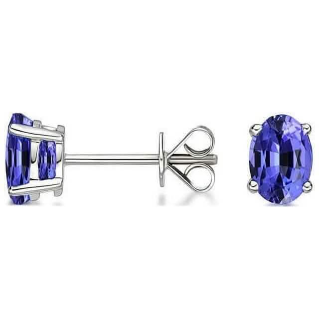 925 Sterling Silver 2.00ct Genuine Tanzanite Oval Stud Earrings Earrings - Tophatter Daily Deals