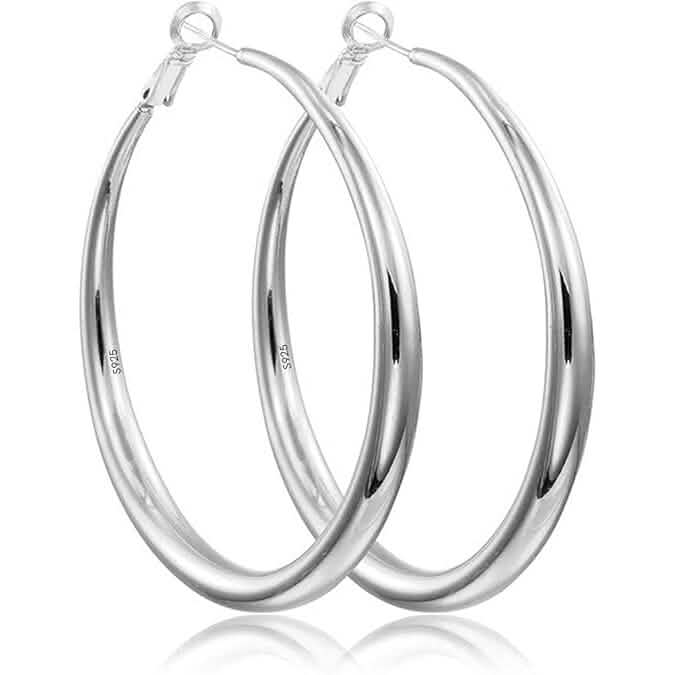 925 Sterling Silver Round Hoop Earrings – 40mm, 50mm or 60mm Earrings - Tophatter Daily Deals