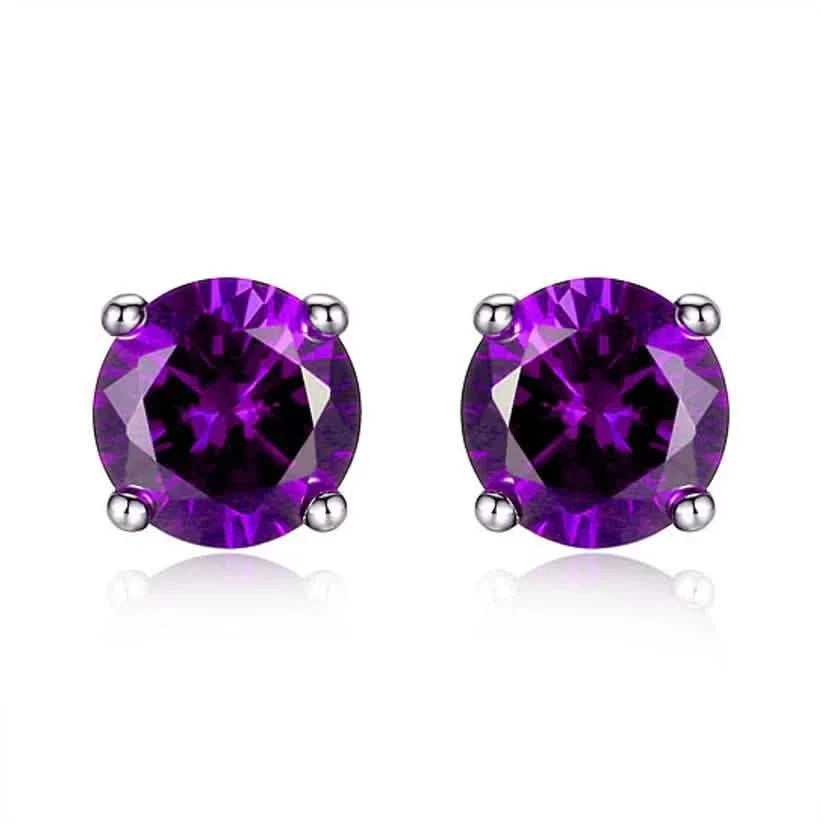 925 Sterling Silver 6mm Round-Cut Amethyst Stud Earrings Earrings - Tophatter Daily Deals