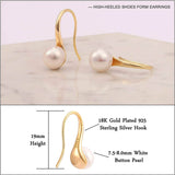 925 Sterling Silver 7.5-8mm White Freshwater Cultured Pearl Dangle Drop Earrings Earrings - Tophatter Daily Deals