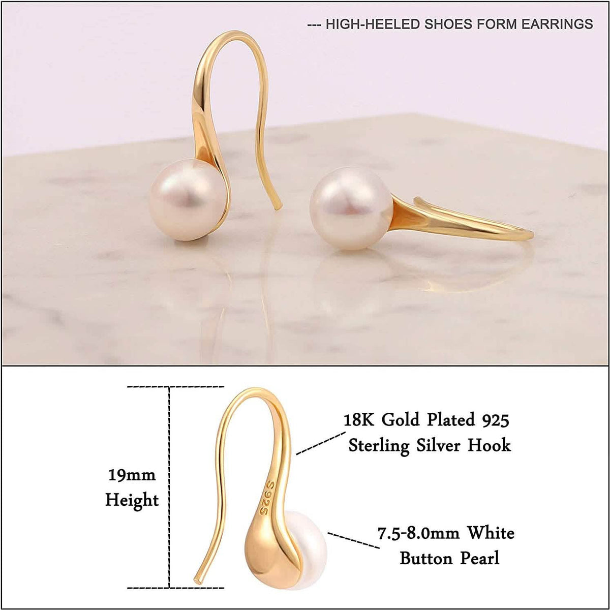 925 Sterling Silver 7.5-8mm White Freshwater Cultured Pearl Dangle Drop Earrings Earrings - Tophatter Daily Deals