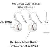 925 Sterling Silver 7.5-8mm White Freshwater Cultured Pearl Dangle Drop Earrings Earrings - Tophatter Daily Deals