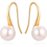 925 Sterling Silver 7.5-8mm White Freshwater Cultured Pearl Dangle Drop Earrings Gold Earrings - Tophatter Daily Deals