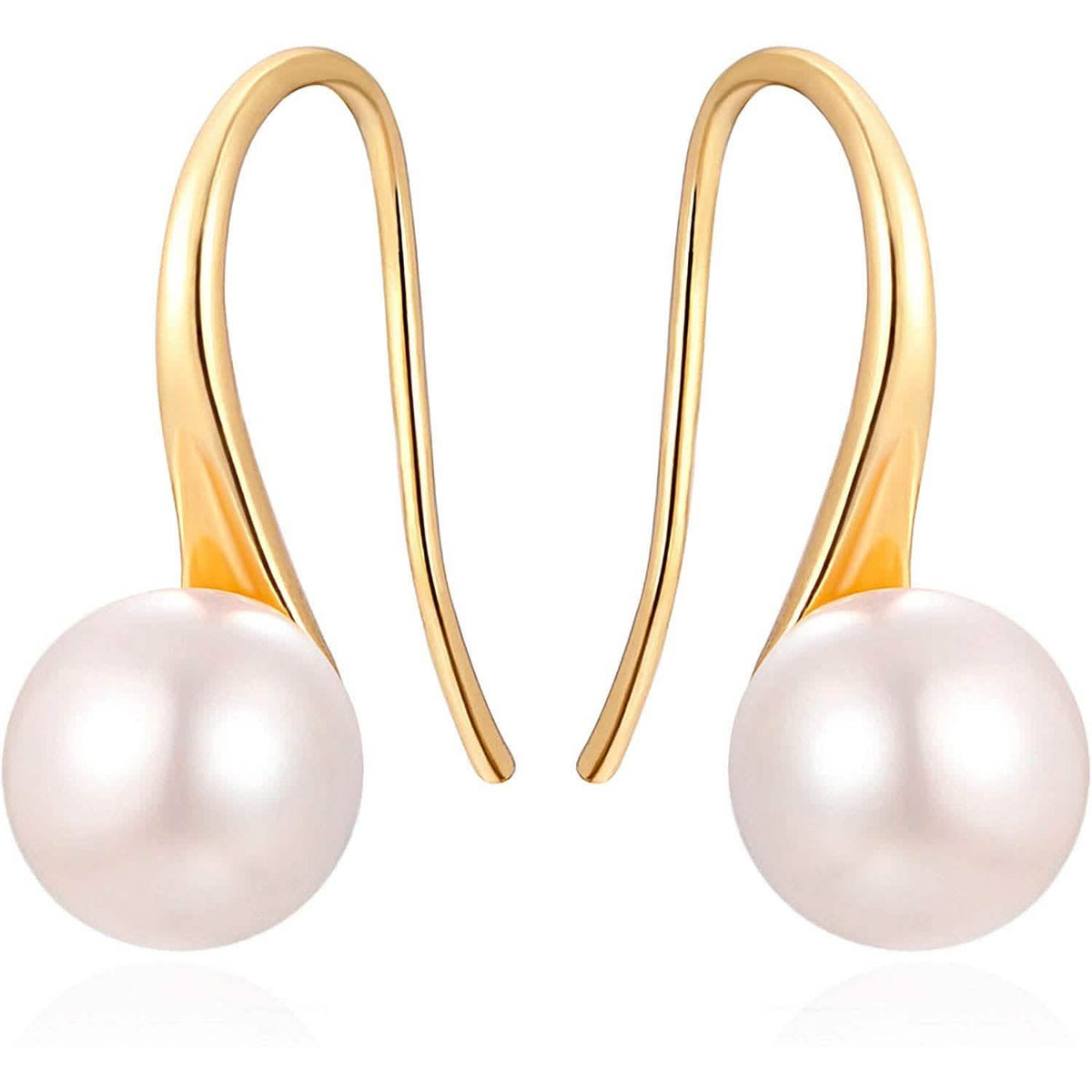 925 Sterling Silver 7.5-8mm White Freshwater Cultured Pearl Dangle Drop Earrings Gold Earrings - Tophatter Daily Deals